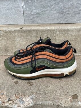 ⛰️NIKE Air Max 97 Olive & Orange Lace Up Athletic Sneakers *